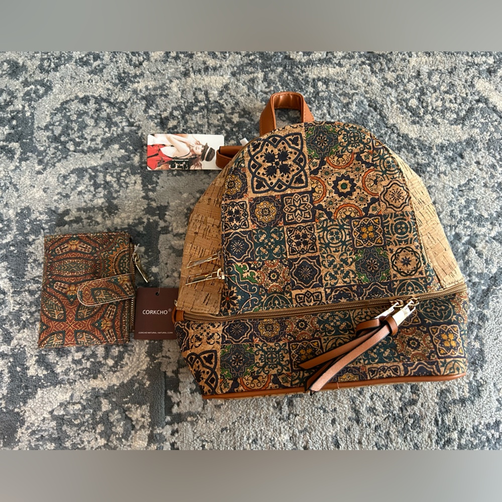 Corkcho Cork Mosaic Backpack and Wallet Set